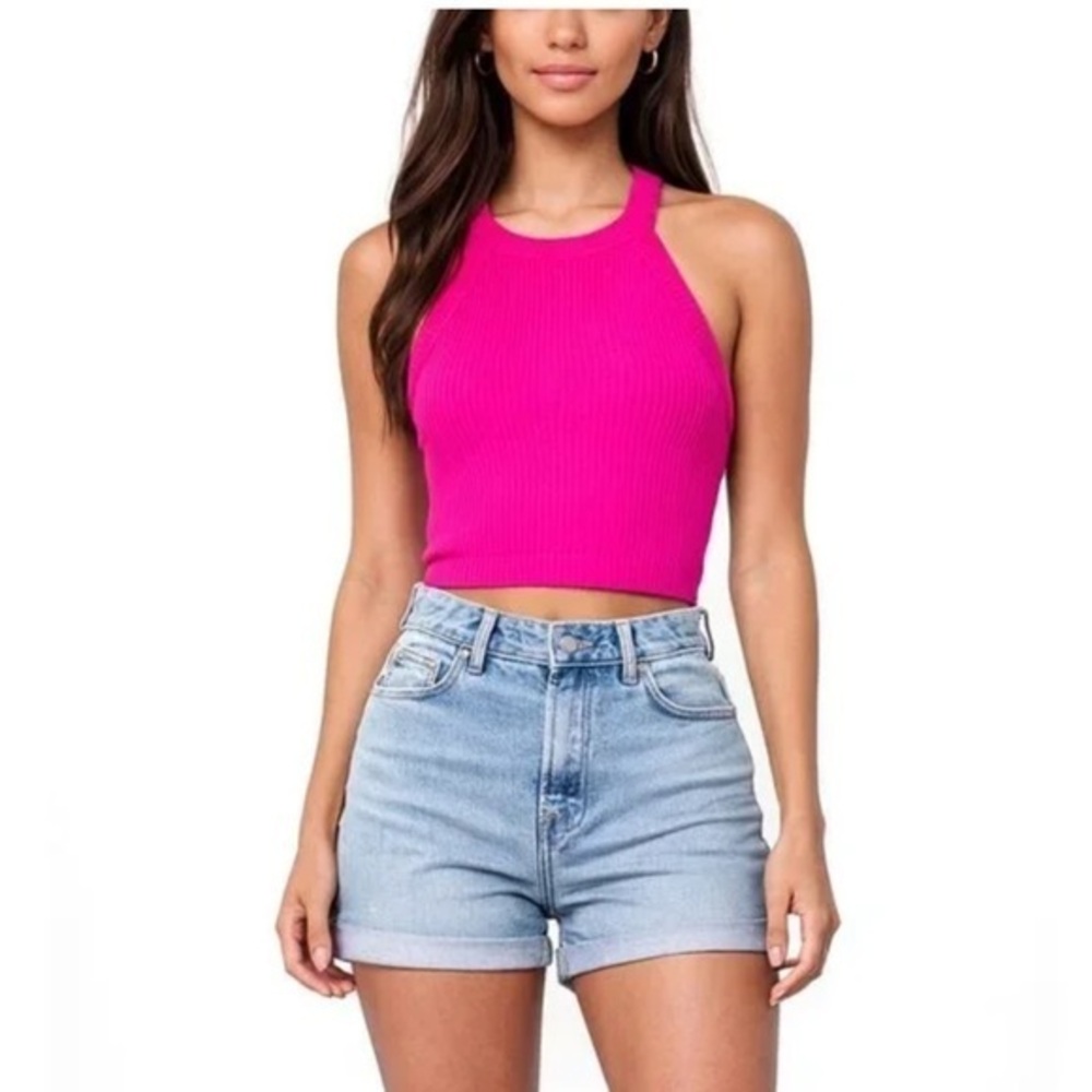 NWT Aerie Women's Pink Ribbed Halter Top